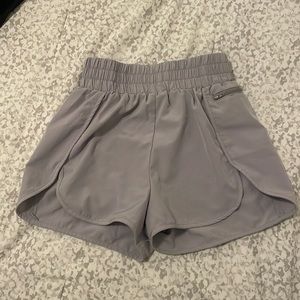 grey high waisted running shorts